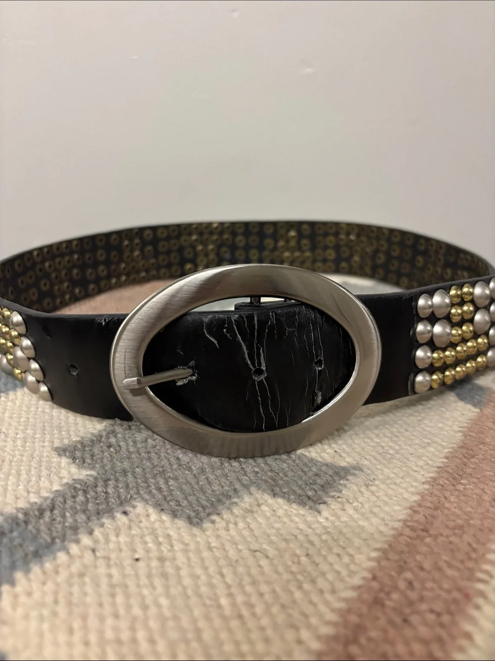 Chinese Laundry Black Studded Belt with Mixed-Tone Buckle